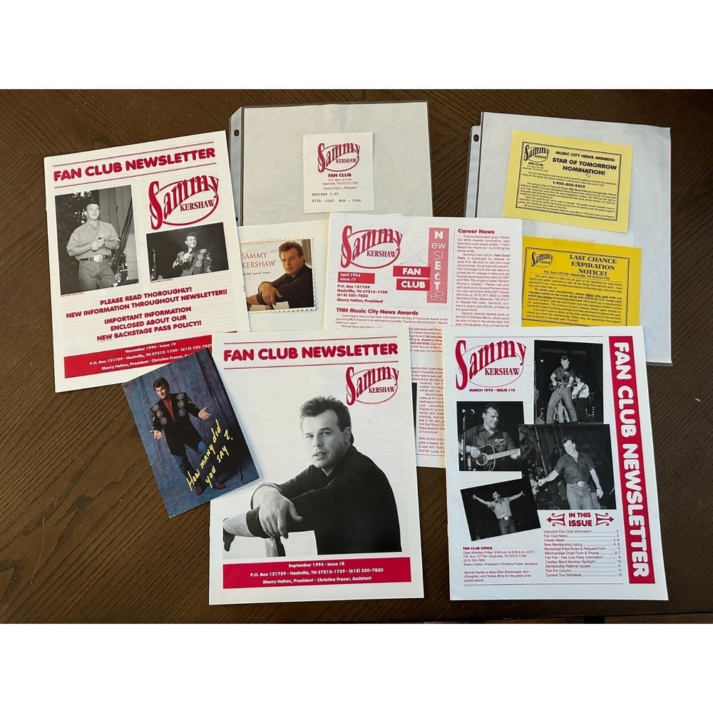 1994/1995 Sammy Kershaw Fan Club Party Fan Newsletters Ephemera Postcards